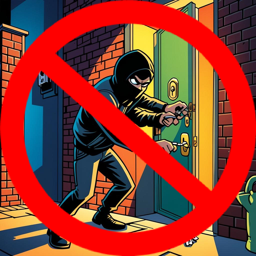 Comic: Cleveralarm sitzt außen an der Tür und stoppt den Einbruch bevor er beginnt