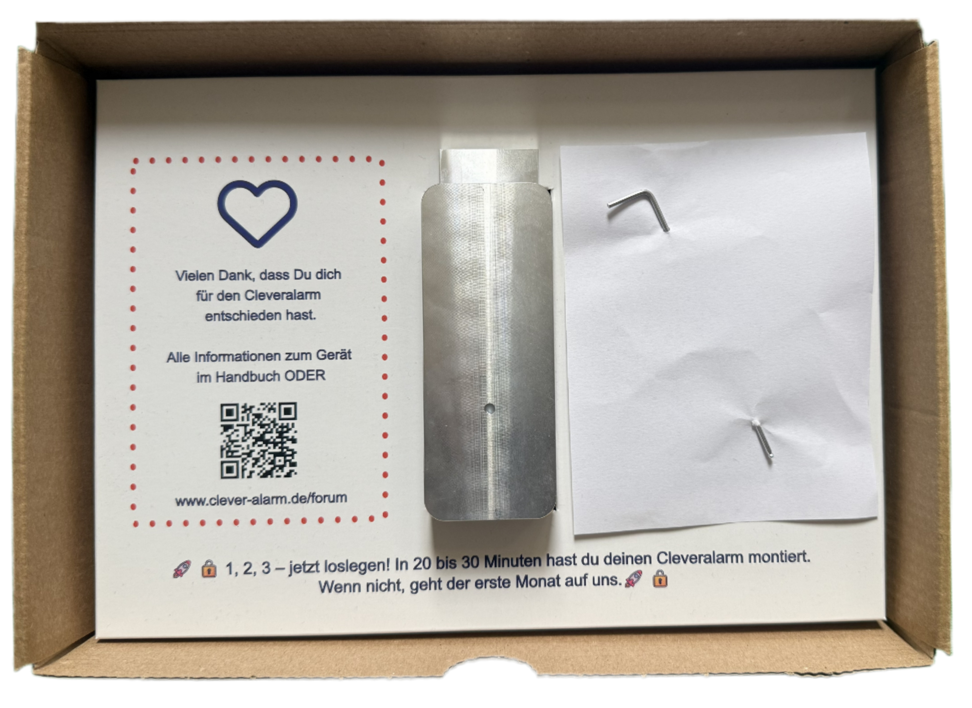 CleverAlarm, Montagepad, Batterie, Anleitung